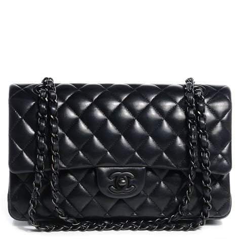 CHANEL Lambskin Quilted Medium Double Flap Black